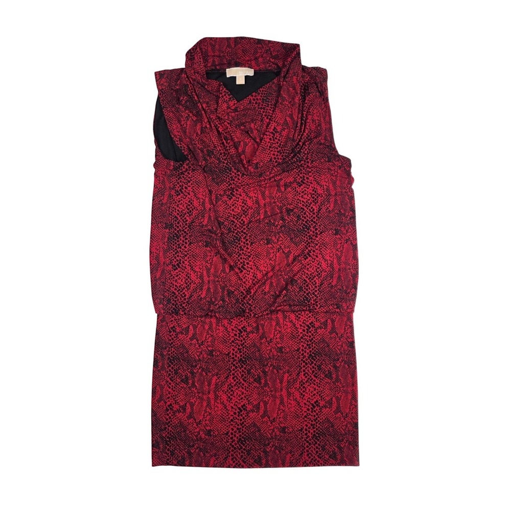 Michael Kors Red Black Snake Print Cowl Neck Sleeveless Dress Women's Medium